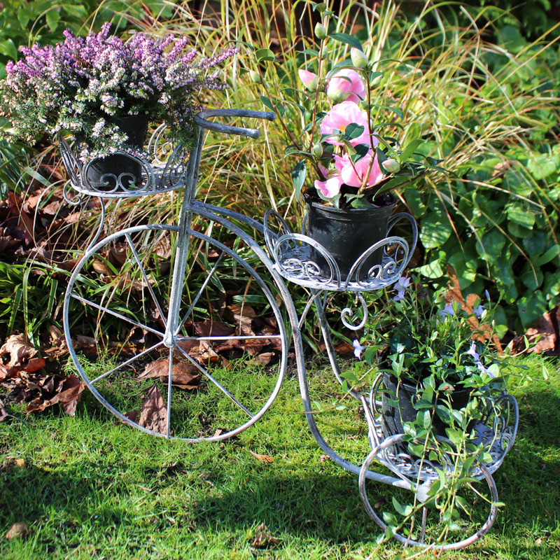 Large Grey Metal Bicycle Garden Planter