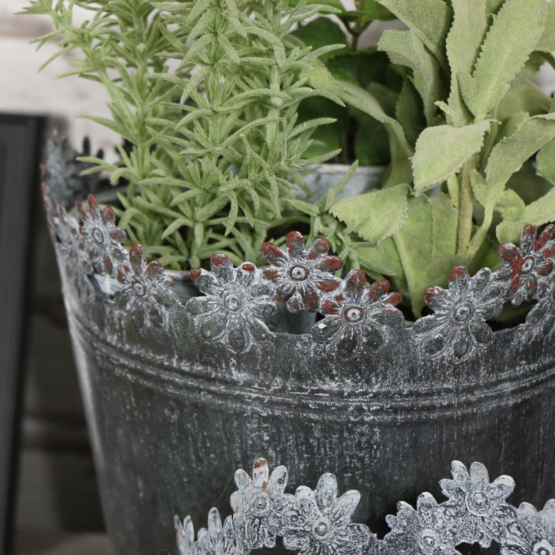 Large Ornate Grey Metal Planter