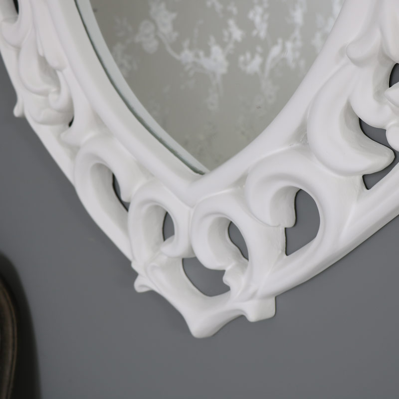 Large Ornate White Filigree Heart Wall Mirror 73cm x 76cm