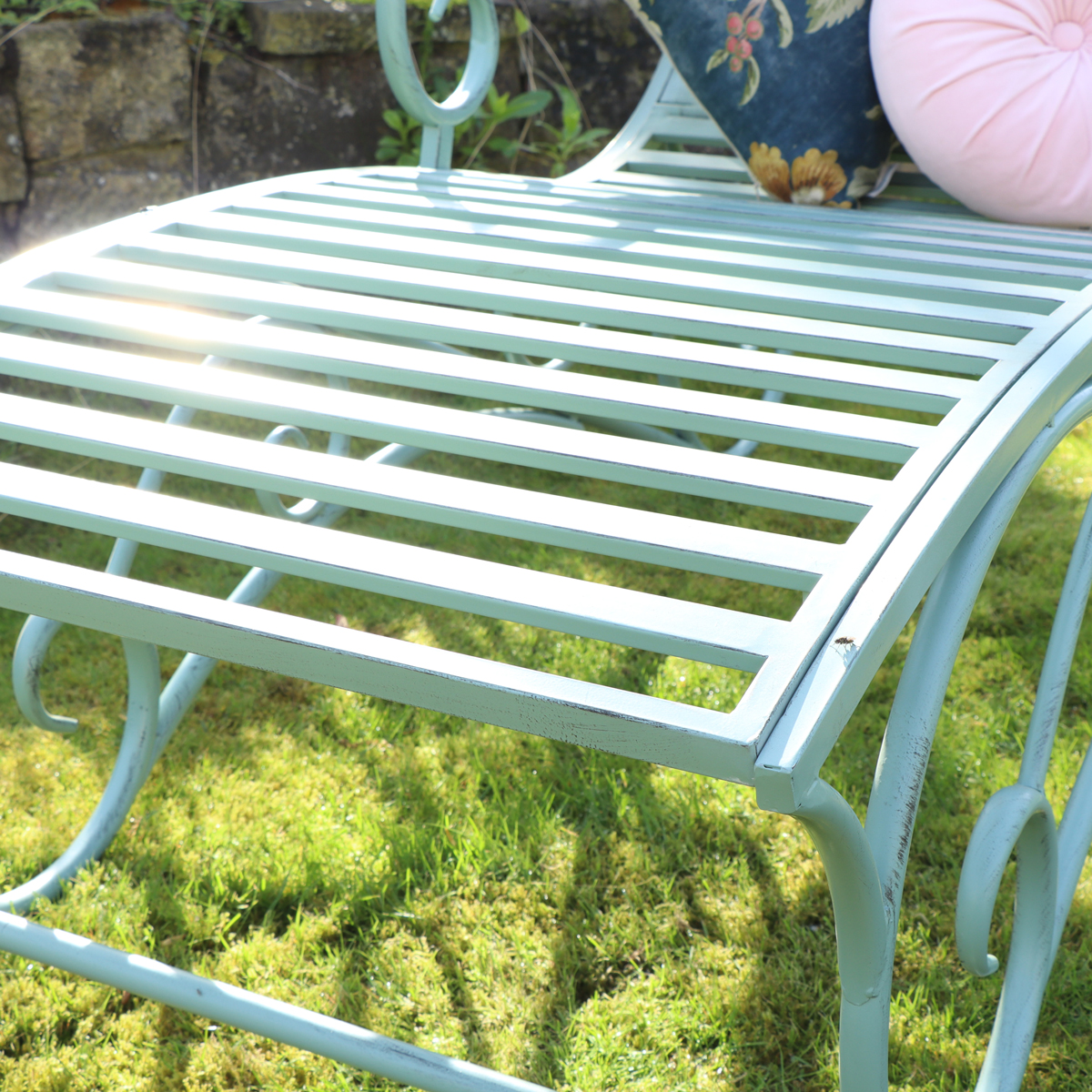 Large Sage Green Metal Sun Lounger