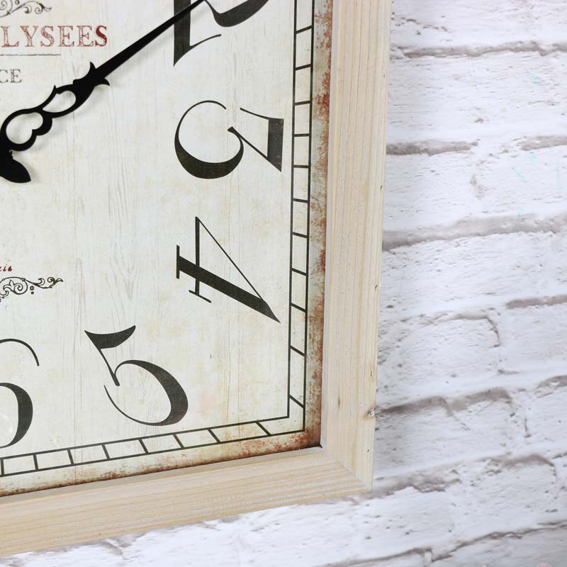 Large Square Vintage French Wooden Wall Clock