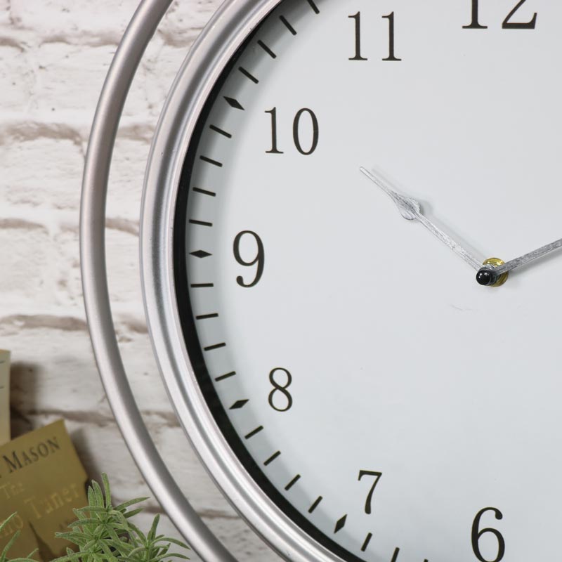 Large Vintage Round Silver Mantel Clock