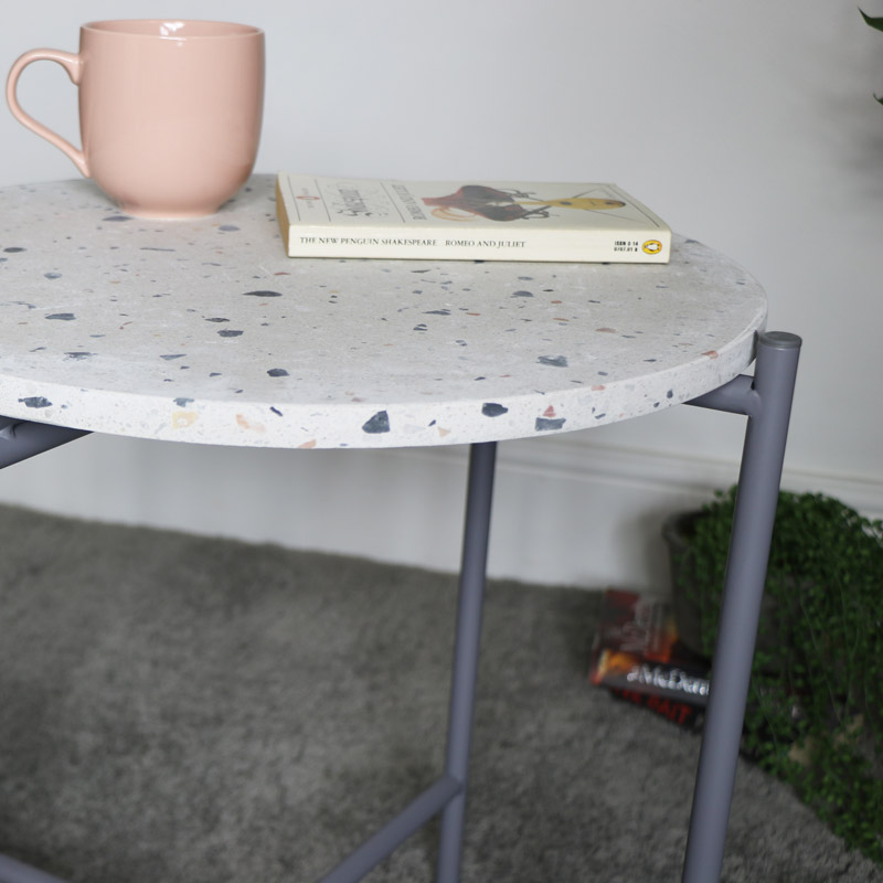 Large White Terrazzo & Grey Metal Table 