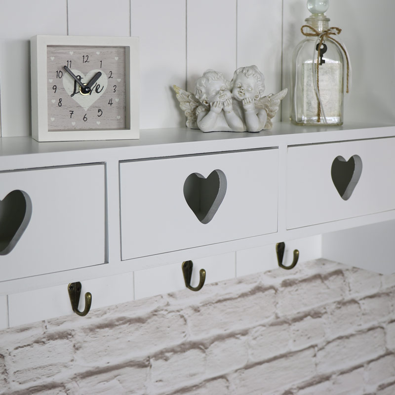 Large White Wall Shelf with Heart Drawer Storage DAMAGED SECONDS ITEM 3037