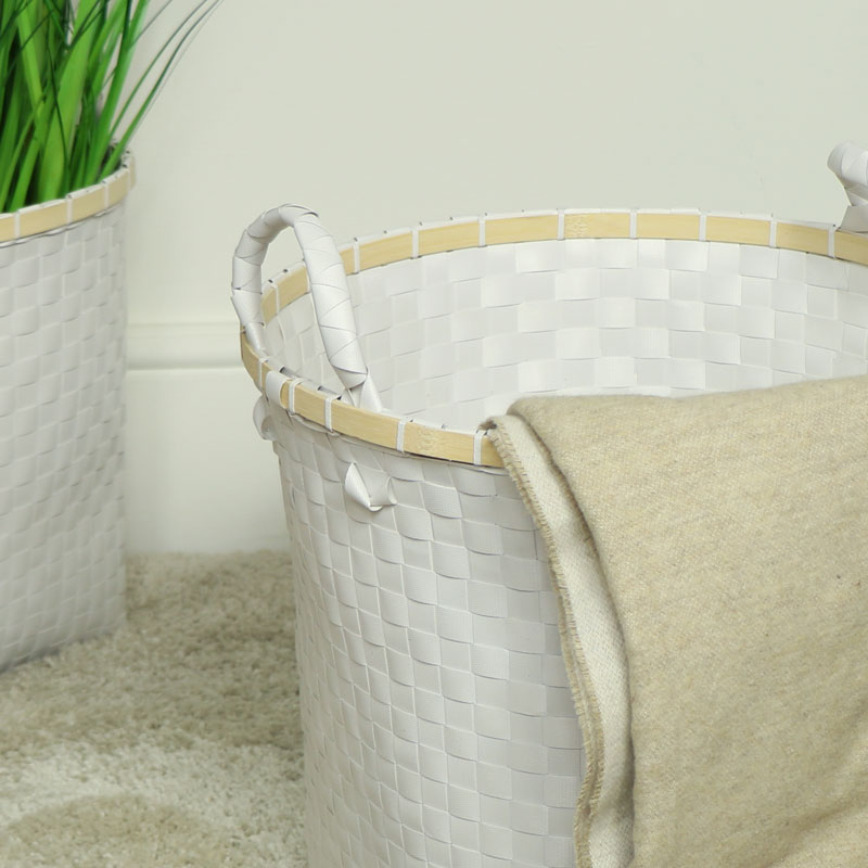 White Woven Laundry Storage Basket 