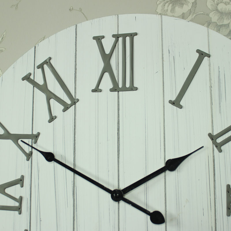 Large Wooden White Wall Clock