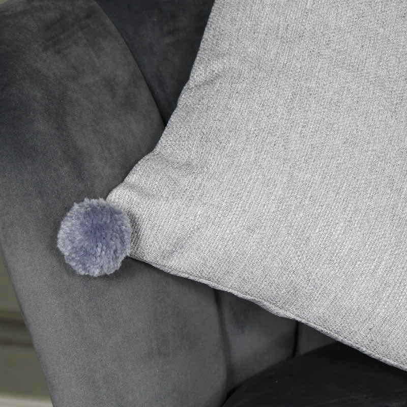 Light Grey Pom Pom Scatter Cushion