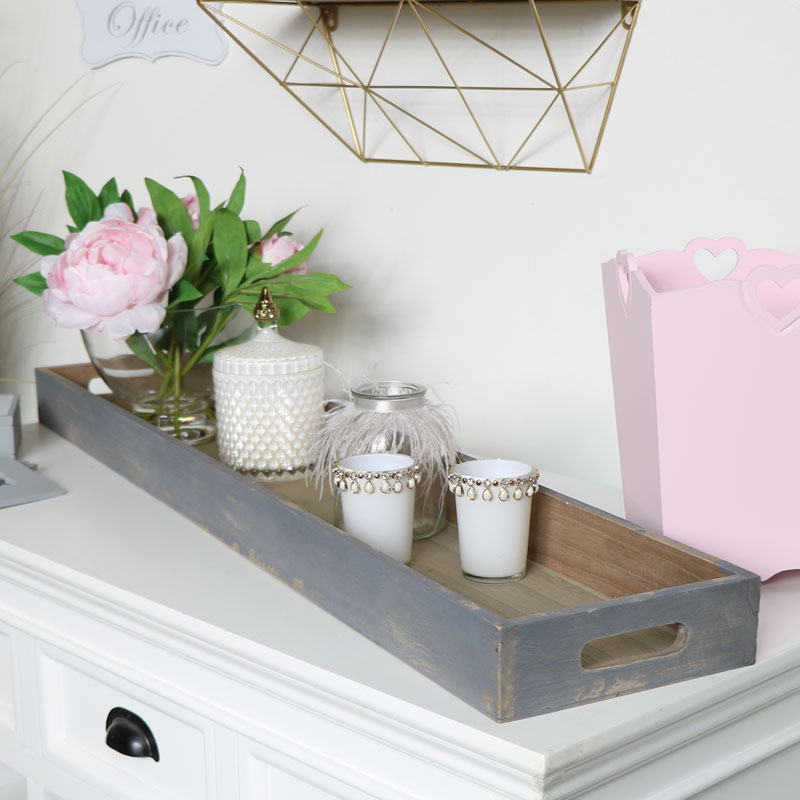 Long Rustic Grey Wooden Tray 