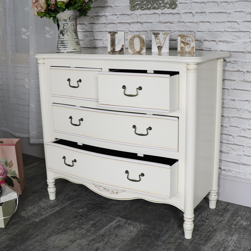 Ornate Antique Cream 4 Drawer Chest of Drawers - Adelise Range