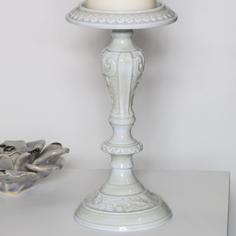 Ornate Grey Embossed Candle Holder