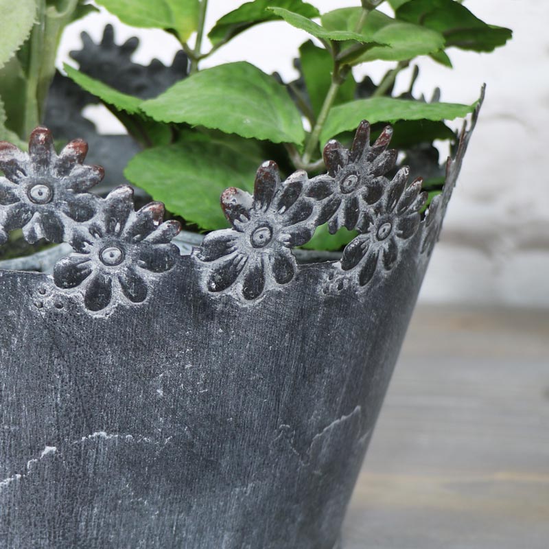 Ornate Grey Metal Planter