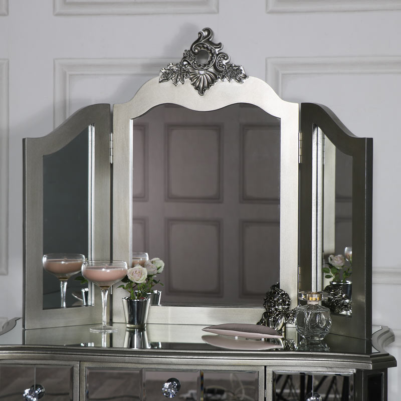 Ornate Mirrored 3 Drawer Dressing Table Stool And Mirror Bedroom Furniture Set Tiffany Range