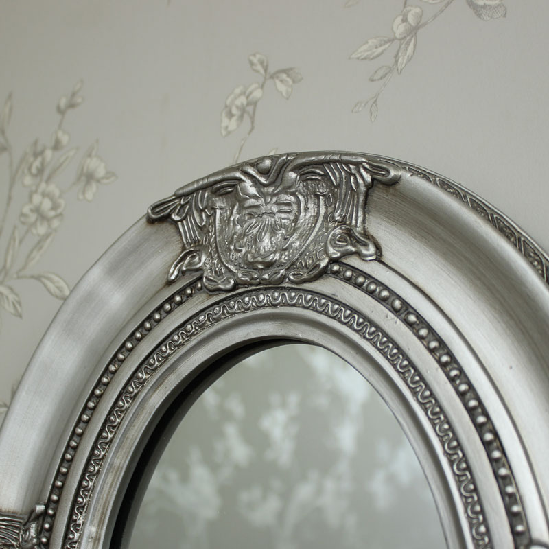 Ornate Silver Oval Wall Mirror 33cm x 41cm