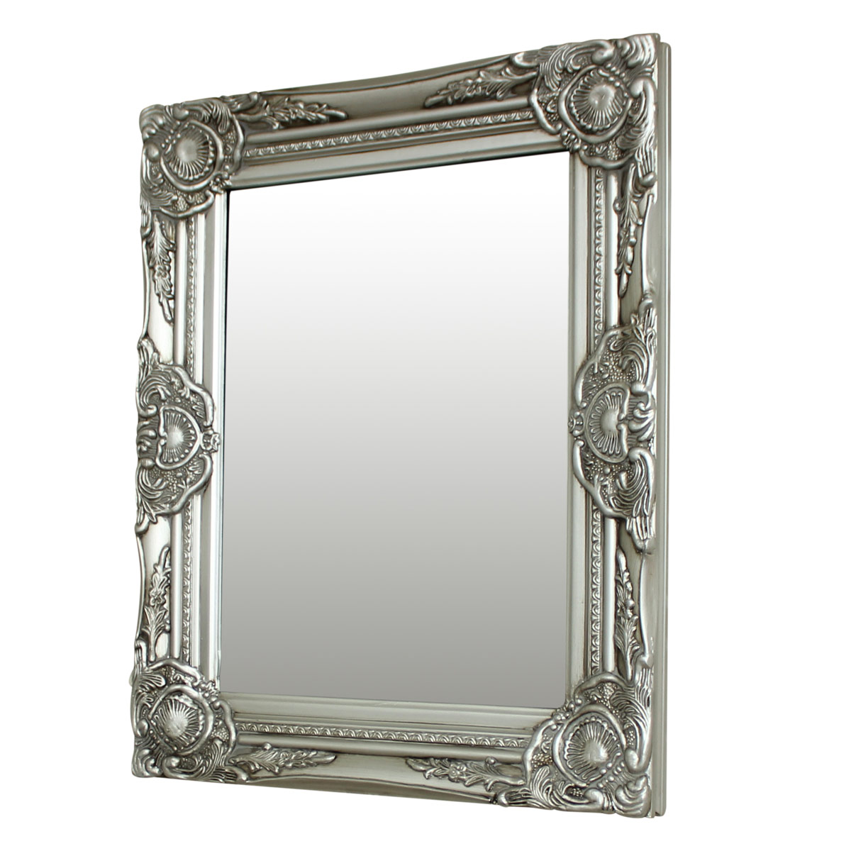 Ornate Silver Wall Mirror with Bevelled Glass