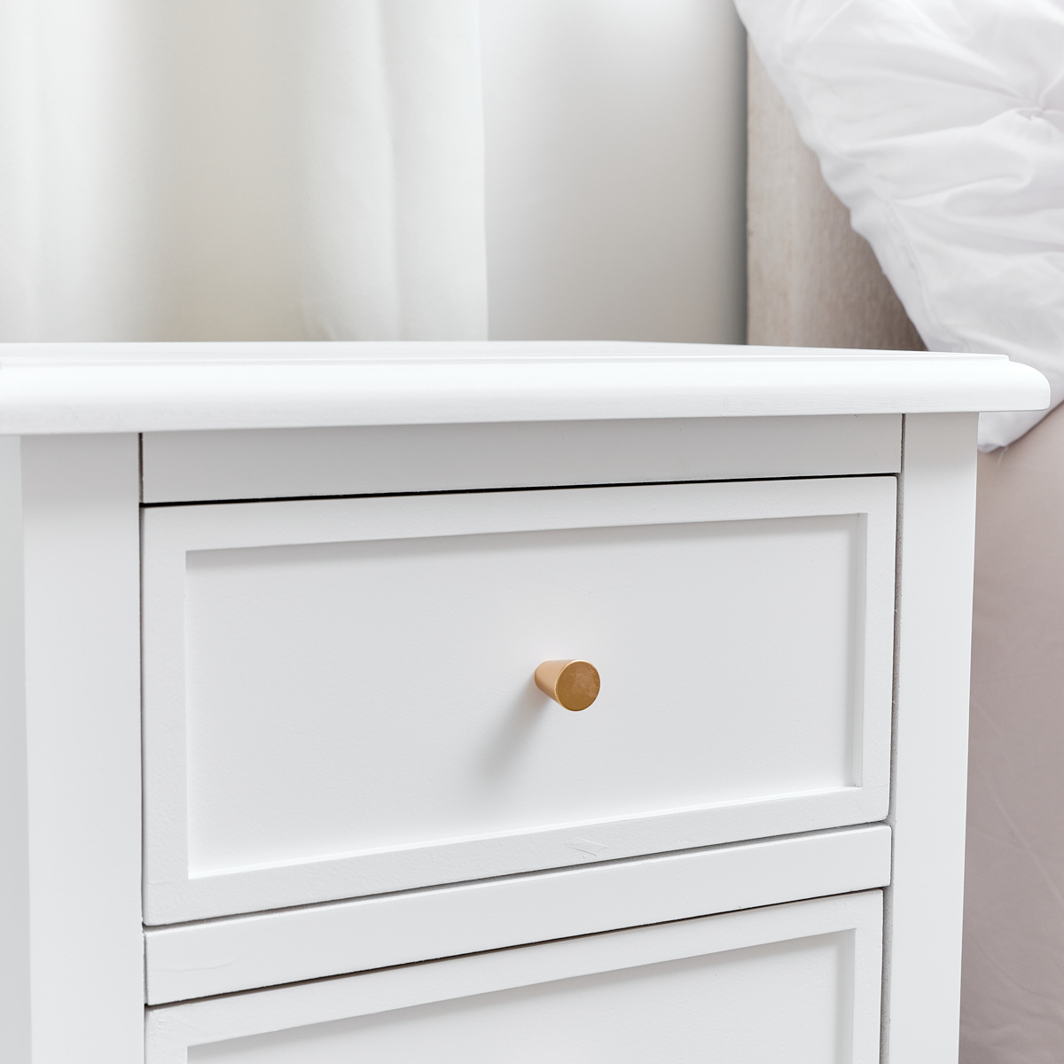 Pair of 3 Drawer Scallop Bedside Tables - Staunton White Range