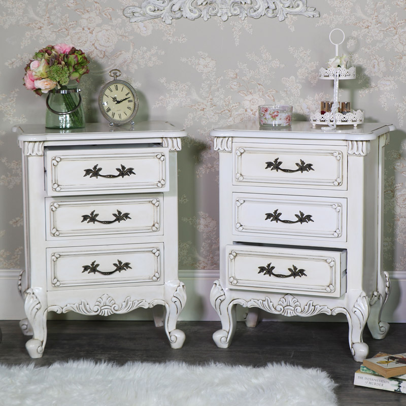 Pair of Ornate Cream Bedside Chests - Limoges Range