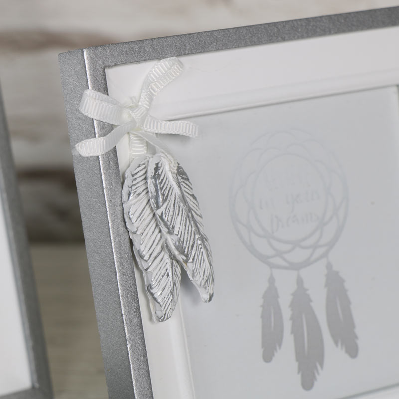 Pretty Silver Square Feather Photograph Frame