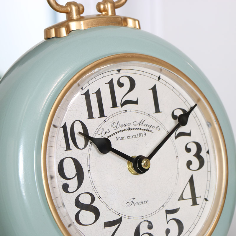 Round Green & Gold Mantel Clock