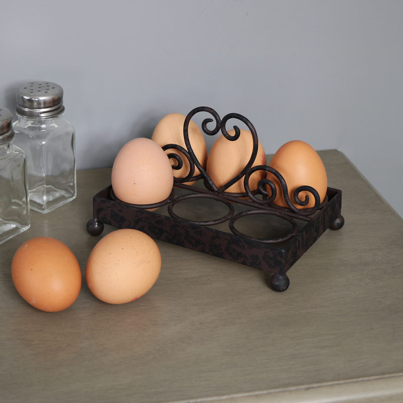 Rustic Brown Heart Cast Iron Egg Holder