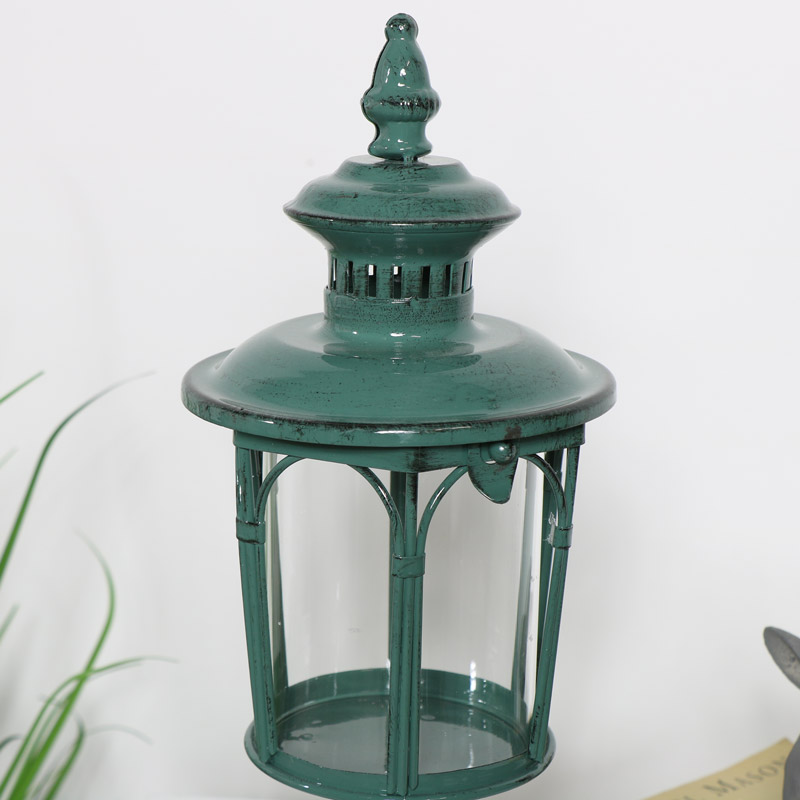 Rustic Green Metal Candle Lantern