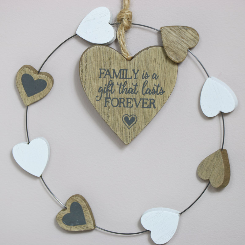 Rustic Hanging Heart Family Plaque