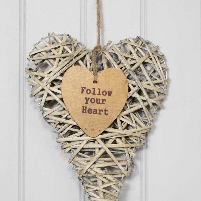 Rustic Hanging Wicker Heart - Follow Your Heart