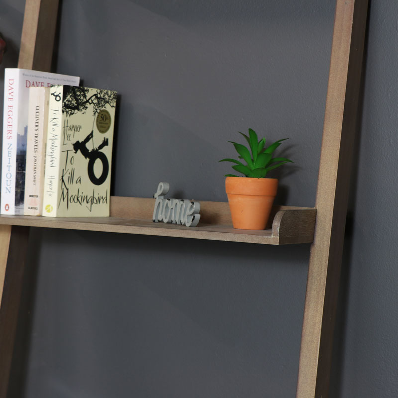 Rustic Leaning Ladder Bookcase Shelving Unit