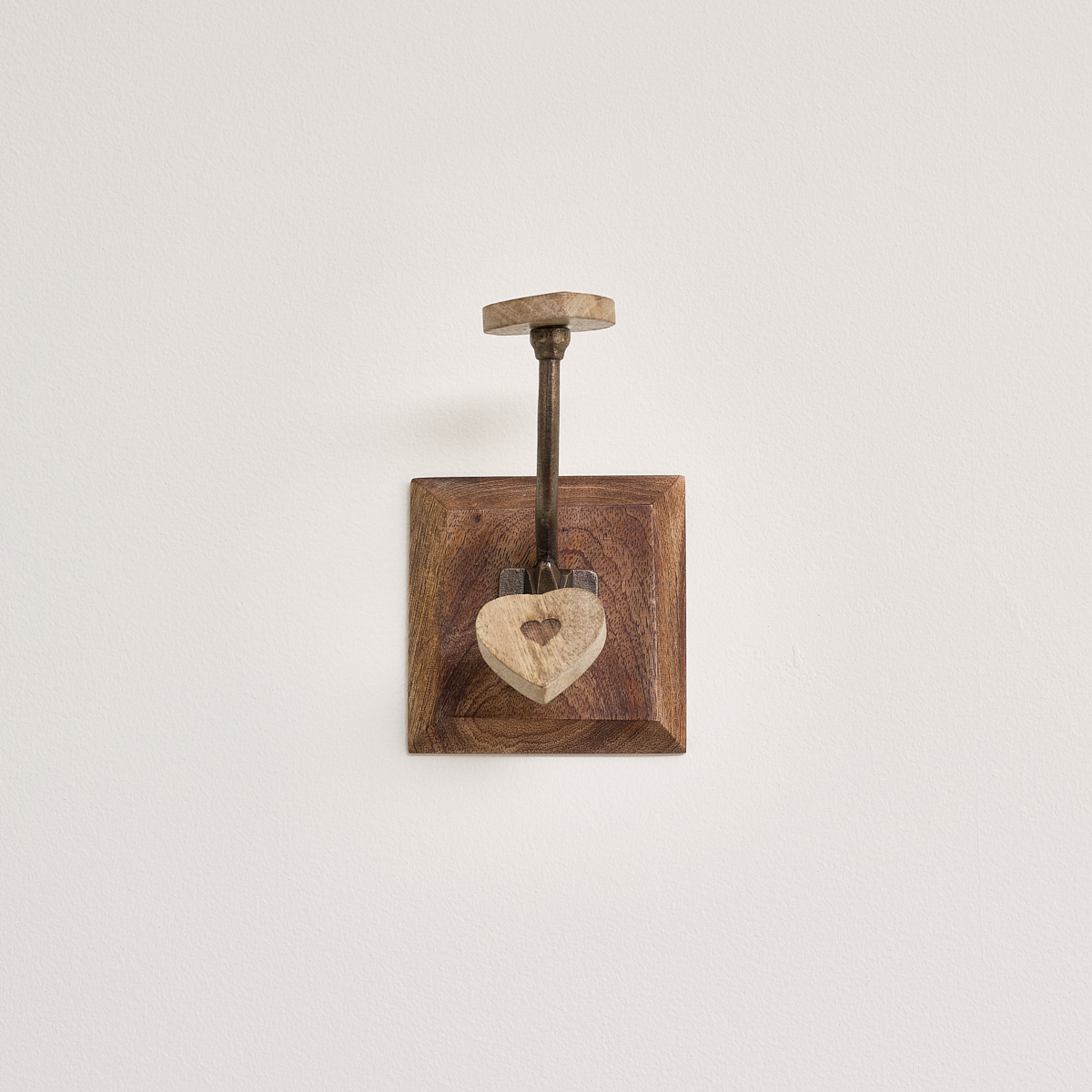 Rustic Mango Wood & Metal Heart Wall Hook