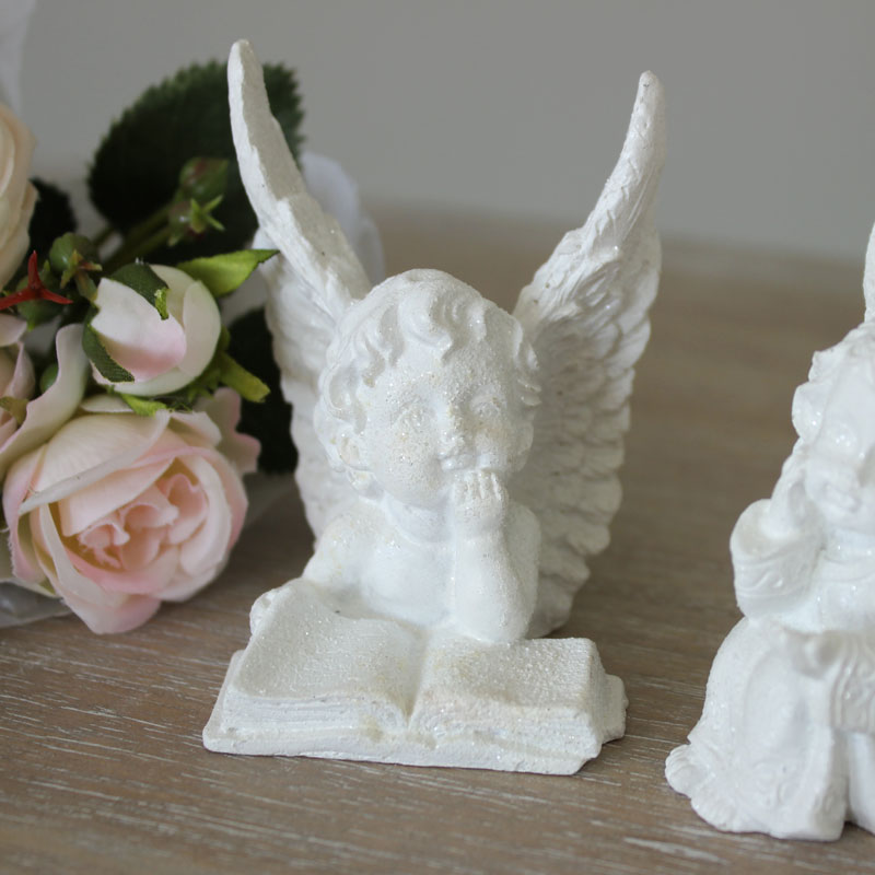 Pair of White Glitter Cherubs