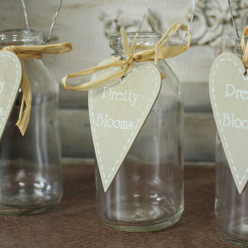 Set of 3 Decorative Hanging Glass Bottle Storage Jars with Heart Charms