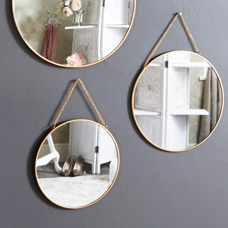 Set of 3 Gold Framed Circle Mirrors