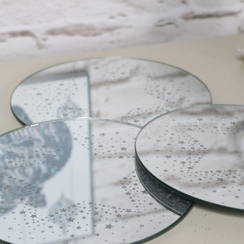 Set of 4 Mirrored Sparkly Candle Plates / Table Mats