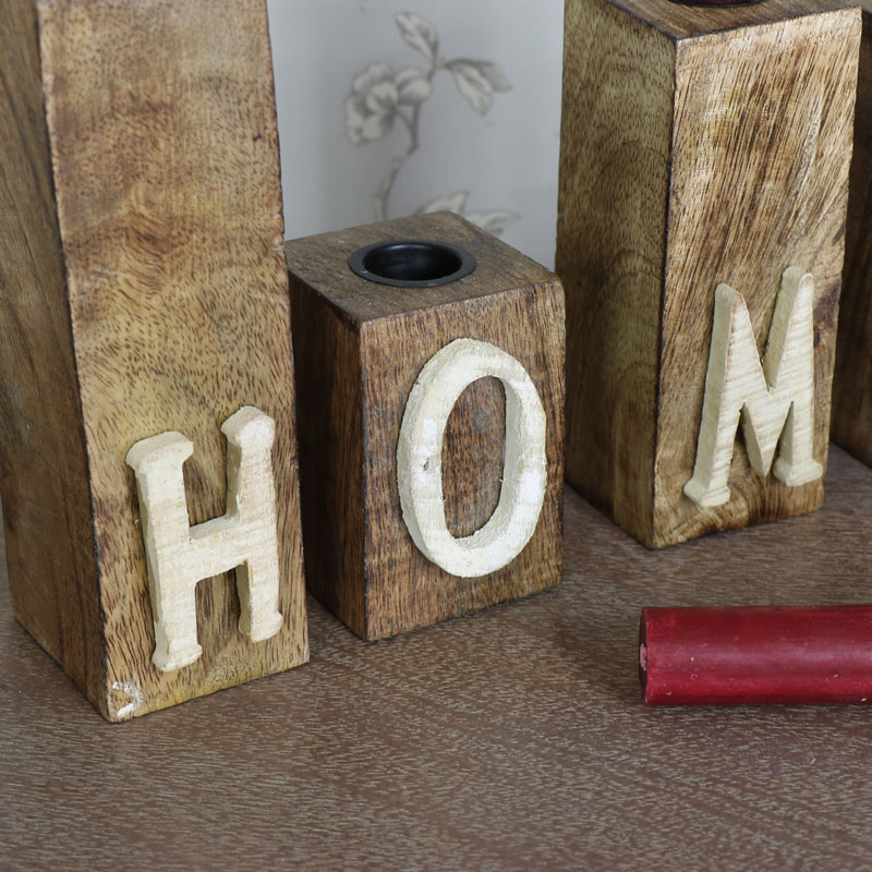 Set of 4 Wooden HOME Letter Candle Holders