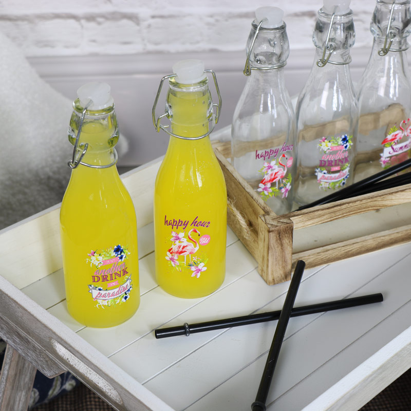 Set of 6 Glass Bottles In A Wooden Crate 