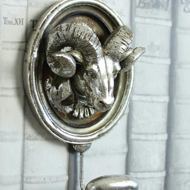 Silver Mounted Ram Wall Hook