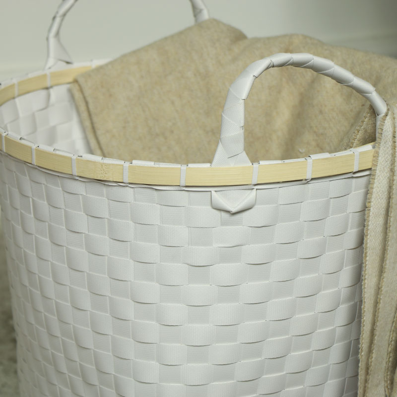 Small White Woven Laundry Basket 