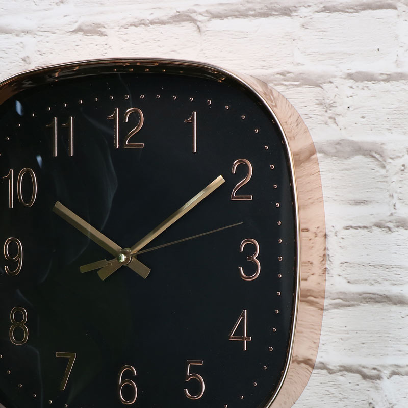 Square Copper Embossed Black Wall Clock