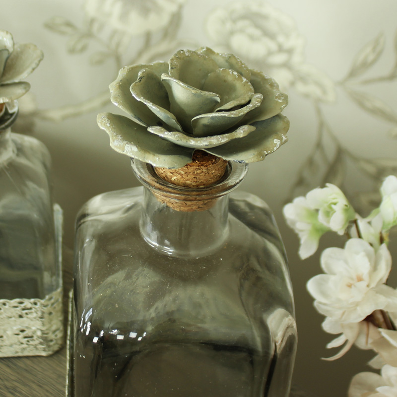 Smoked Glass Rose Corked Decorative Perfume Bottle