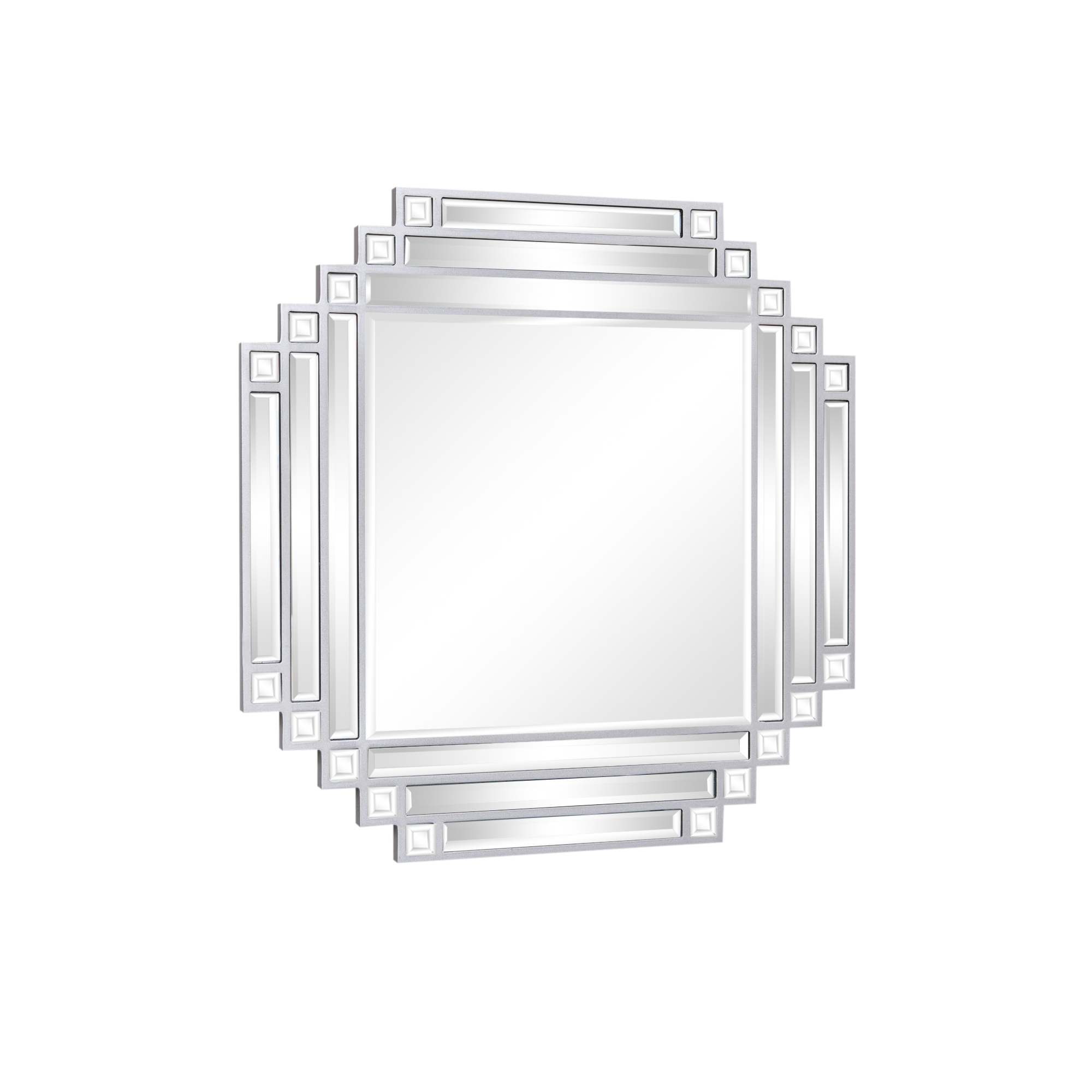 Square Silver Art Deco Fan Wall Mirror 55cm x 55cm