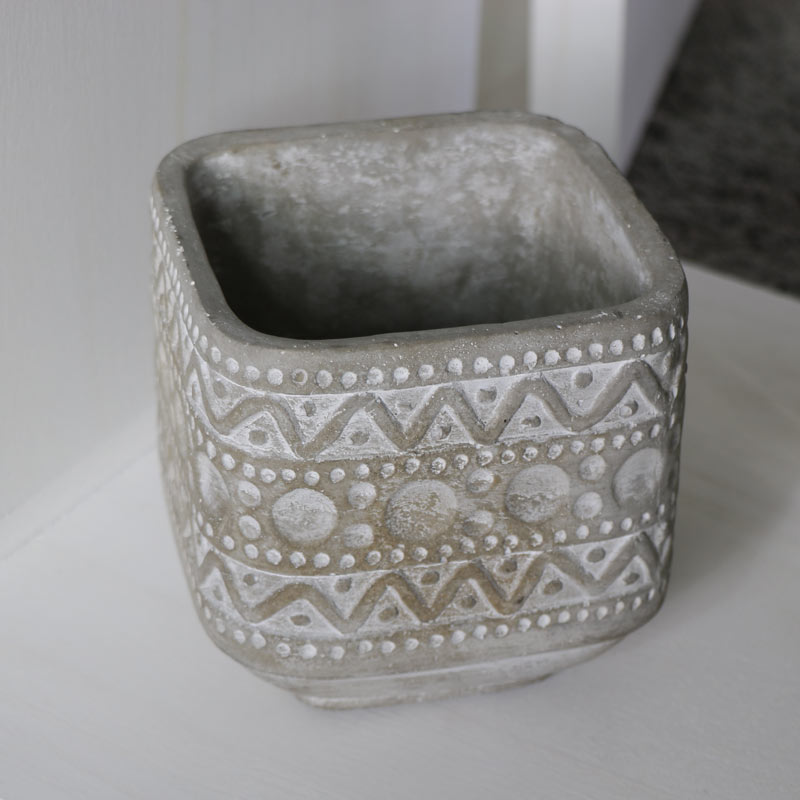 Stone Aztec Design Plant Pot