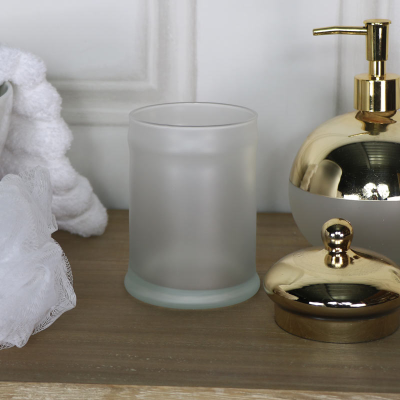 Vintage Frosted Glass Jar with Gold Lid