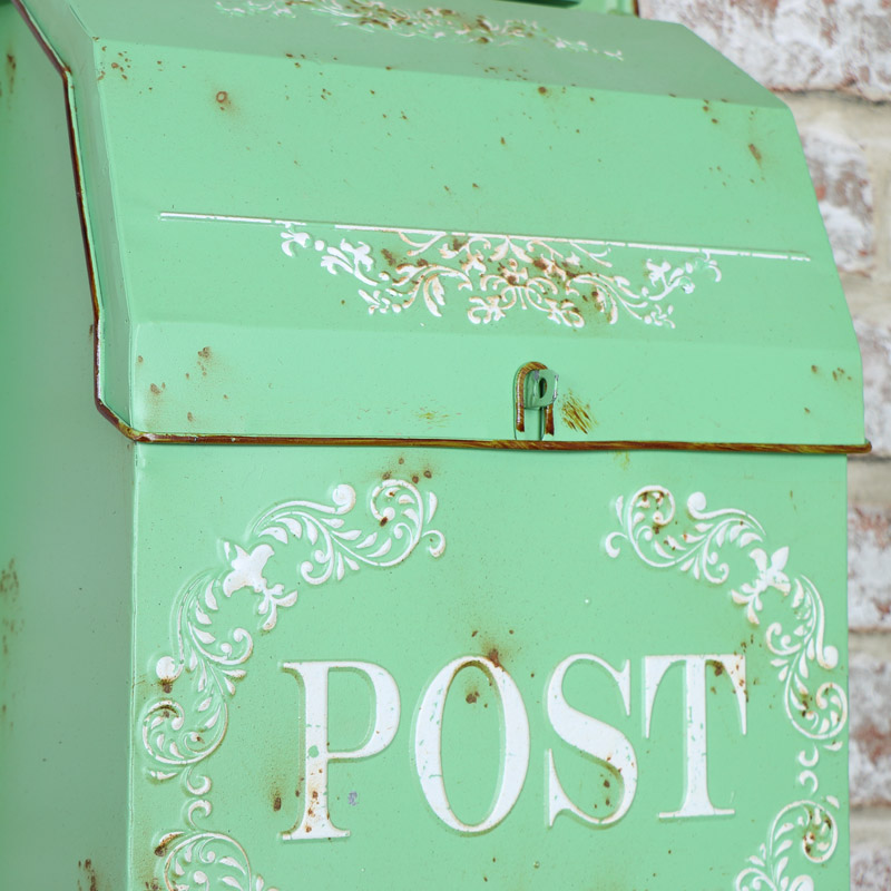 Vintage Green Wall Mounted Metal Post Box 