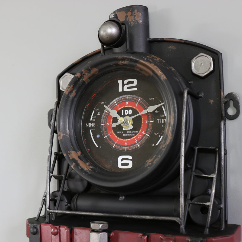 Vintage Railway Steam Train Wall Clock with Hooks