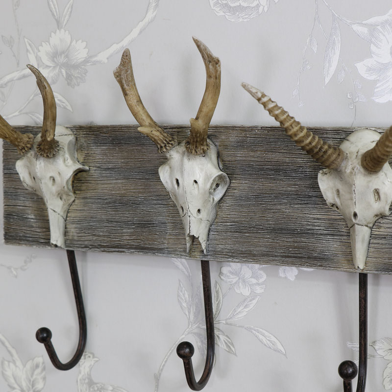 Wall Mounted Animal Skull Triple Wall Hooks