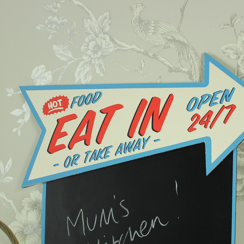 Wall Mounted Retro 'Eat In' Arrow Chalkboard