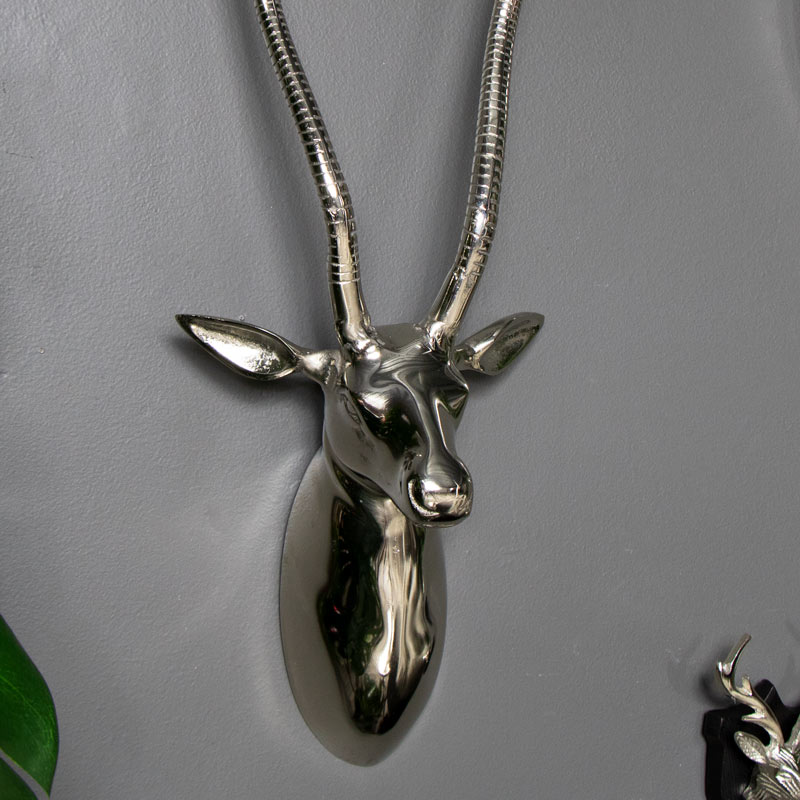 Wall Mounted Silver Antelope Head 