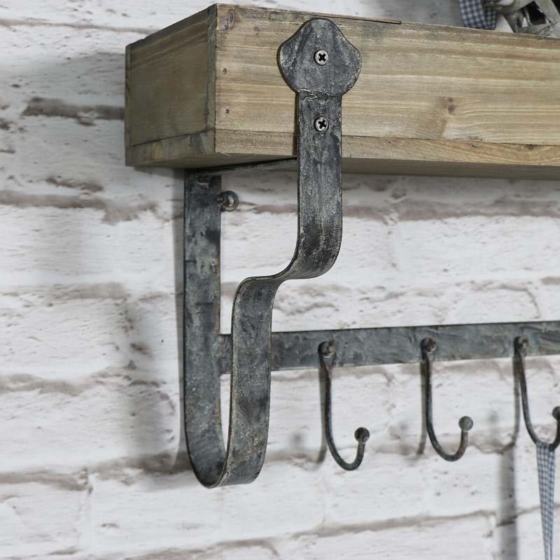 Wall Mounted Wooden Wall Shelf with Hooks