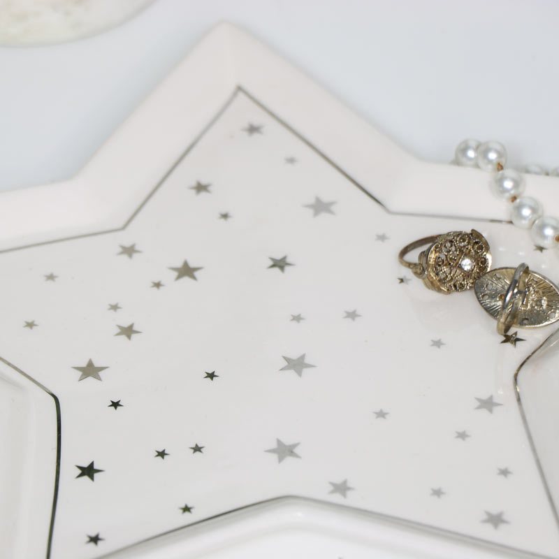 White Ceramic Star Trinket Dish - Small 