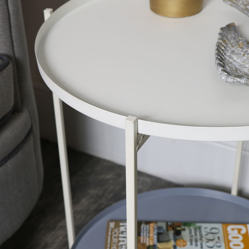 White Folding 2 Tier Occasional Tray Table