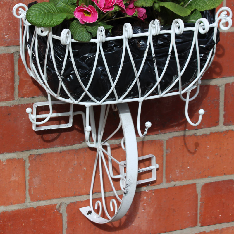 White Metal Bicycle Basket Wall Planter